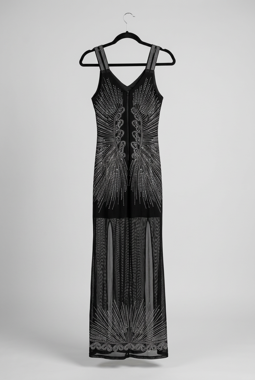 Back of dress on a plain light-gray background