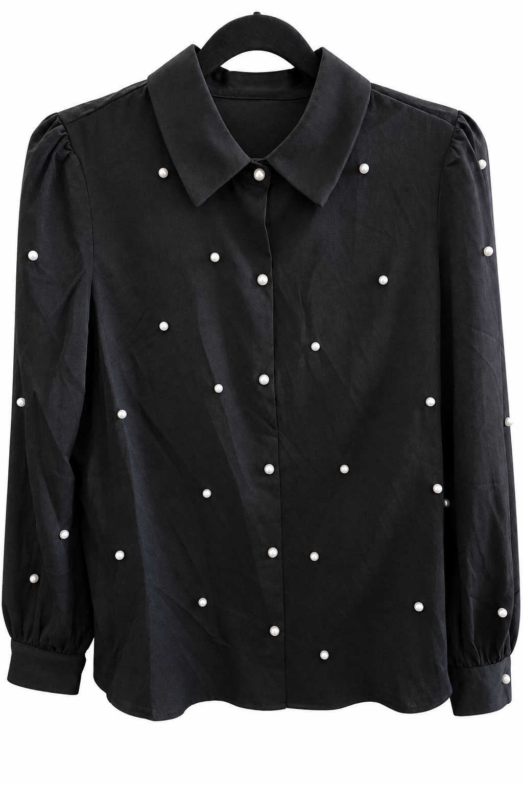 Black embellished blouse with a plain white background