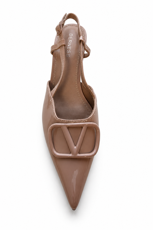 Taupe shoe with a plain white background